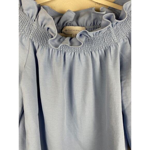 Tuckernuck Sky Blue‎ Ruffled Off-The-Shoulder Marguerite Blouse Size Small - Picture 4 of 10